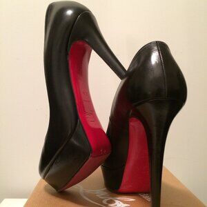 Christian Louboutin Bianca 140 Black Kid Leather Platform Pumps 37.5 Red Bottoms